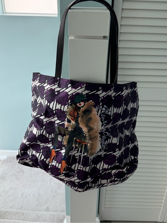 henri bendel Handbags - Henri Bendel Satin Purple Tote w/Bendel Girl in fur coat